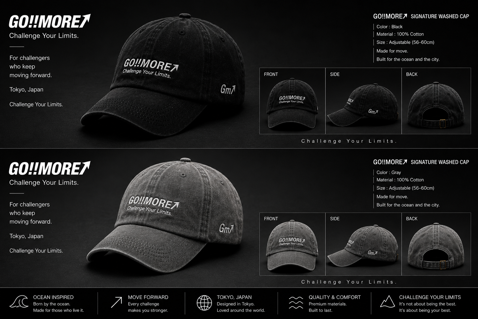 GO!!MORE↗ Signature Washed Cap